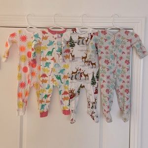 4 Onesie pajamas 6-12 mo girl w/ PBK Santa Jammies!